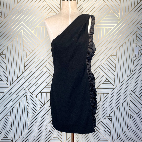 Black Halo Dresses & Skirts - Black Halo One Shoulder Ruched Mini Dress Bodycon